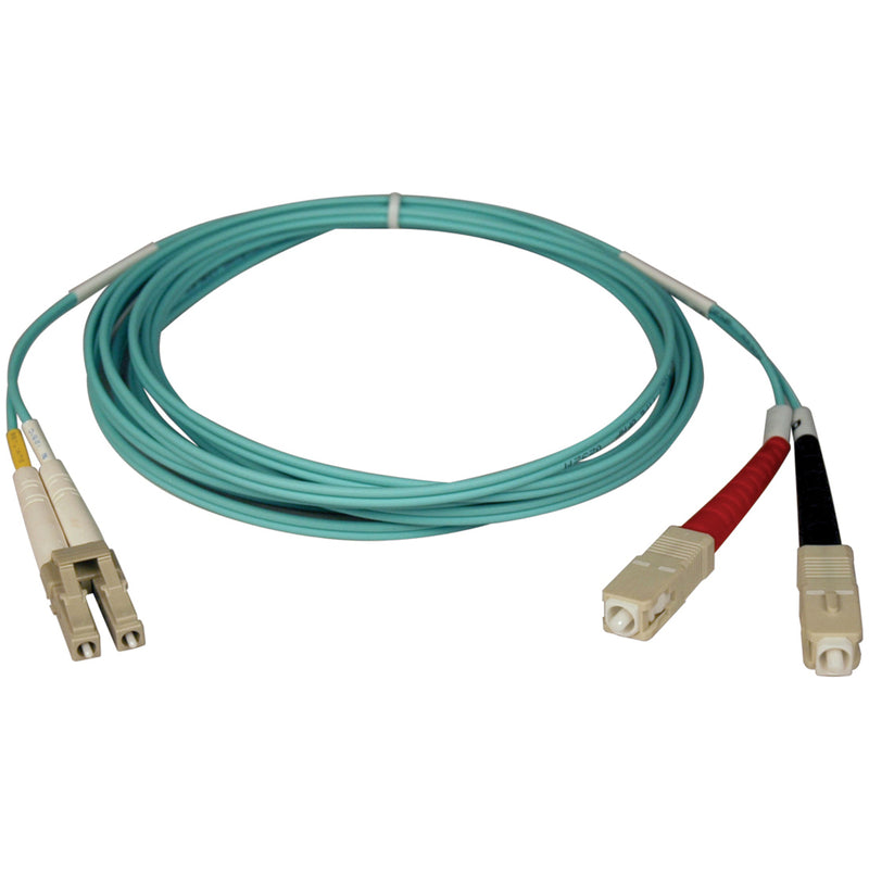 Tripp Lite N816-10M aqua duplex fiber patch cable with SC to LC connectors, 32.8 feet length