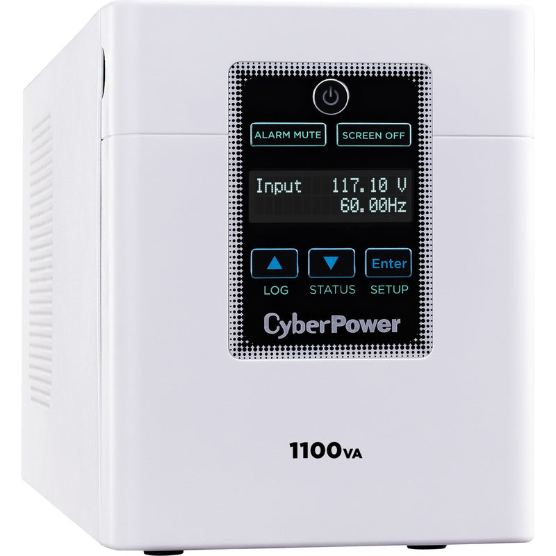 Side angle view of CyberPower M1100XL medical UPS showing compact mini-tower design