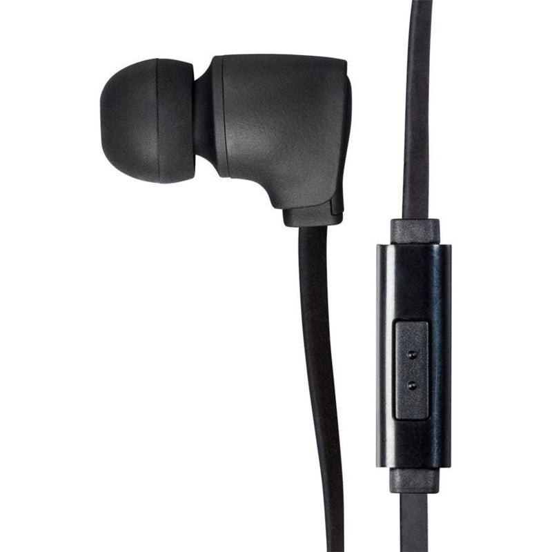 Close-up detail of Monoprice earbud and flat cable design with control module