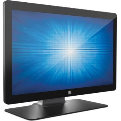 Side angle view of Elo 2202L touchscreen monitor showing slim profile and stable base