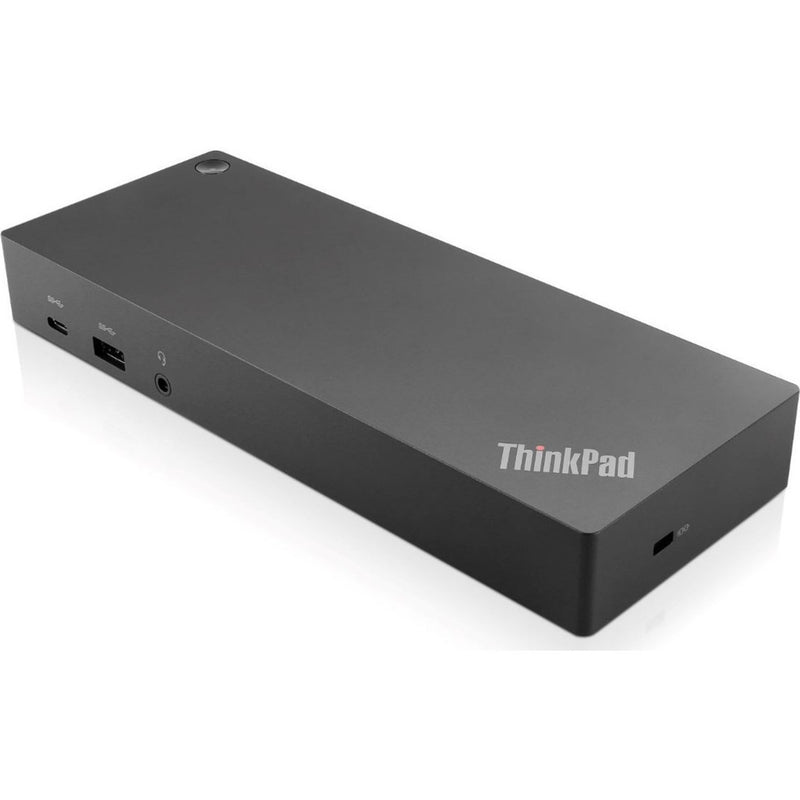 Front view of ThinkPad Hybrid USB-C docking station showing sleek black design with USB ports