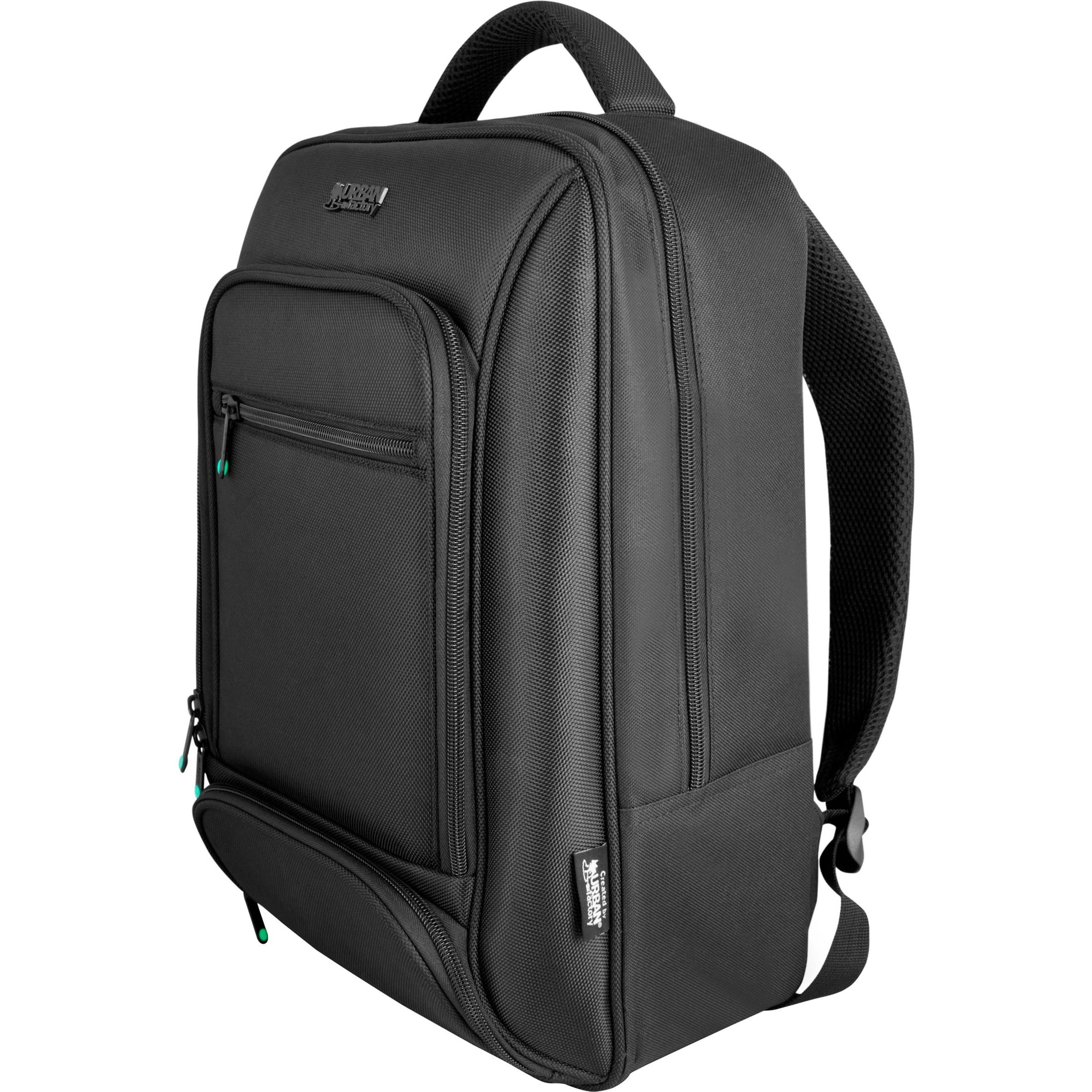 Black Urban Factory MIXEE laptop backpack showing front view with multiple compartments and mesh padding-alternate-image1