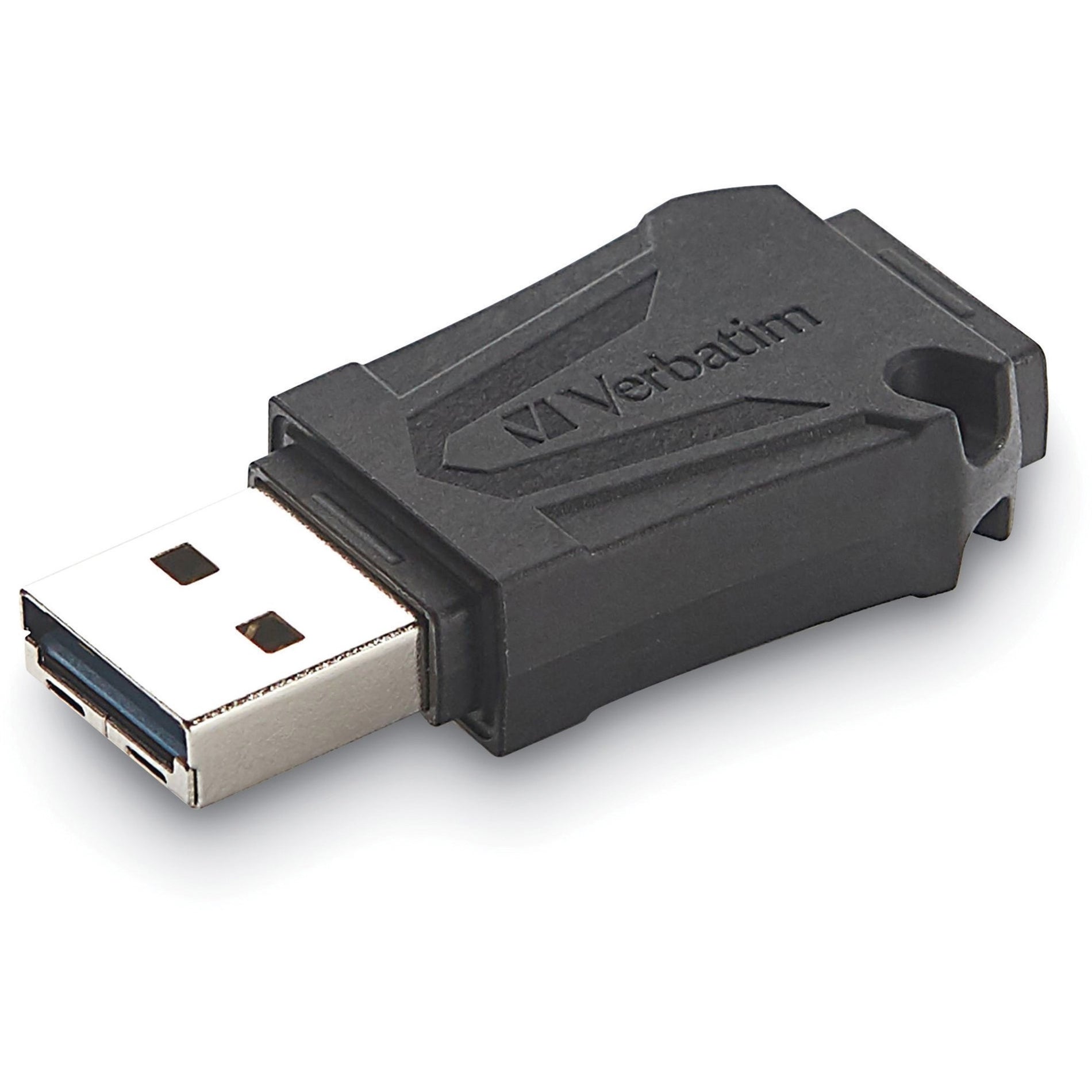 Close-up view of Verbatim ToughMAX USB flash drive showing rugged black casing and standard USB connector-alternate-image1