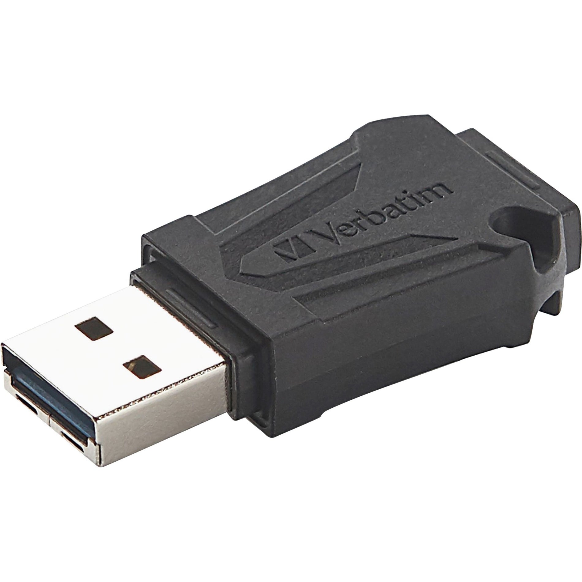 Close-up view of Verbatim ToughMAX USB drive showing reinforced black casing and standard USB connector-alternate-image1