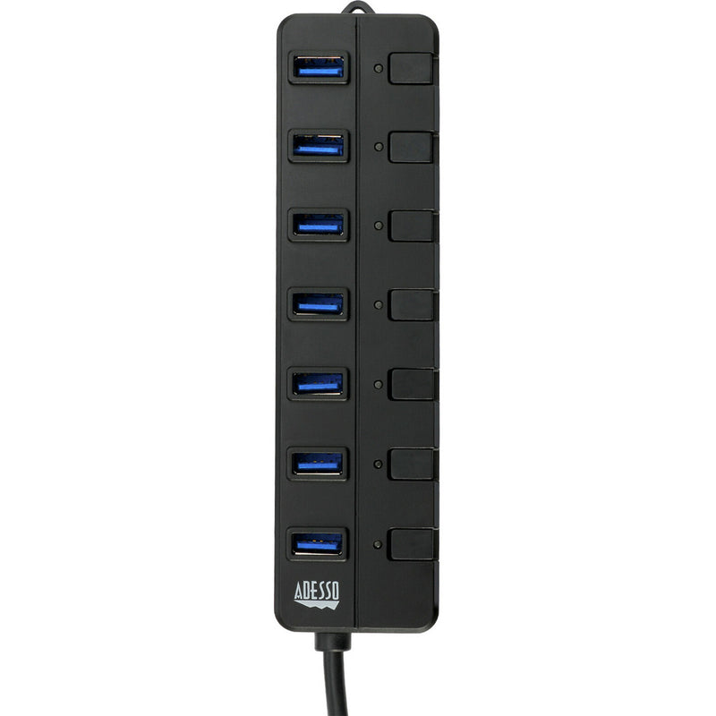 Vertical view of USB hub showing port alignment and LED indicators