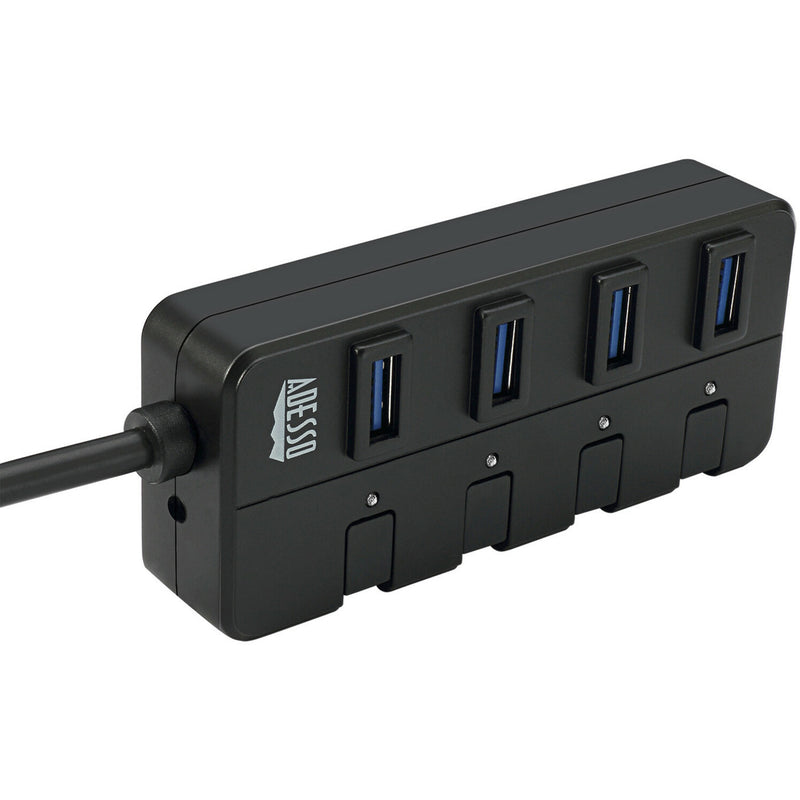 Side profile of Adesso USB hub highlighting slim design and build quality