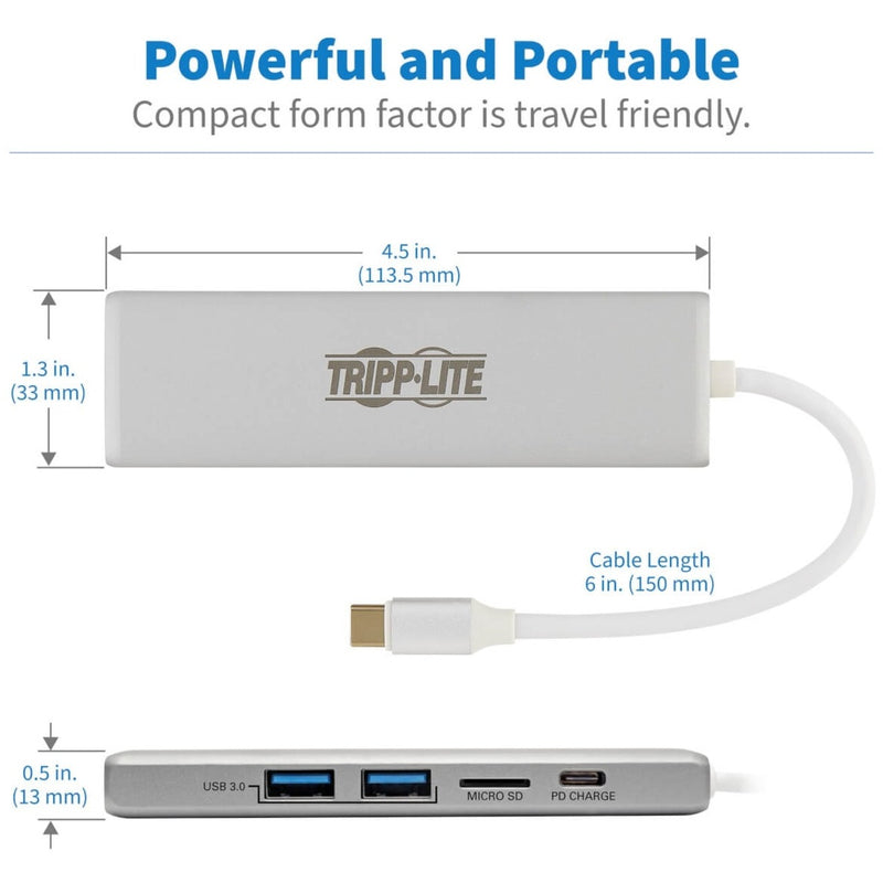 Dimensional specifications and measurements of the Tripp Lite docking station