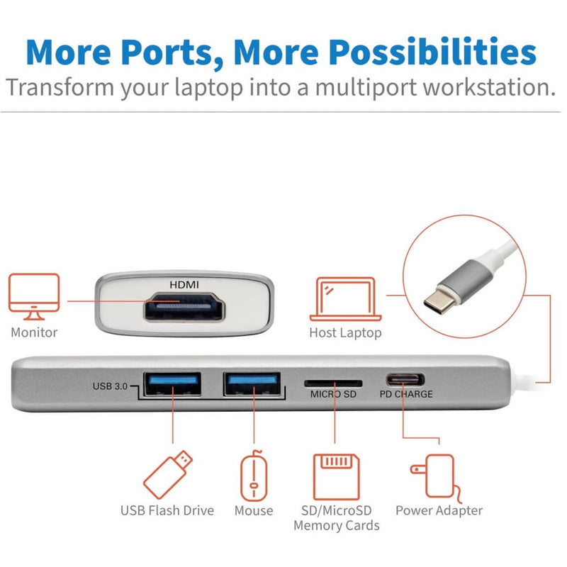 Connection diagram showing multiple device compatibility with the Tripp Lite docking station