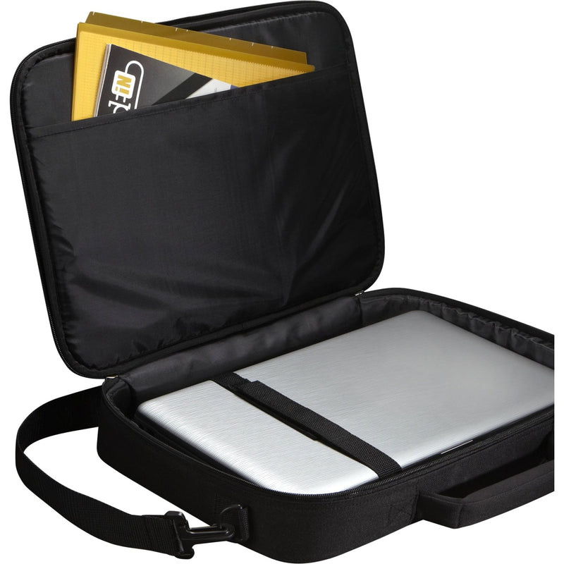 Interior view of laptop case showing laptop compartment and document storage