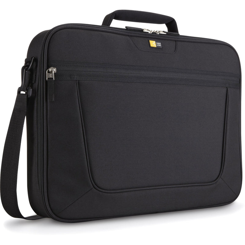 Front view of black Case Logic 17.3-inch laptop case showing main compartment and front pocket