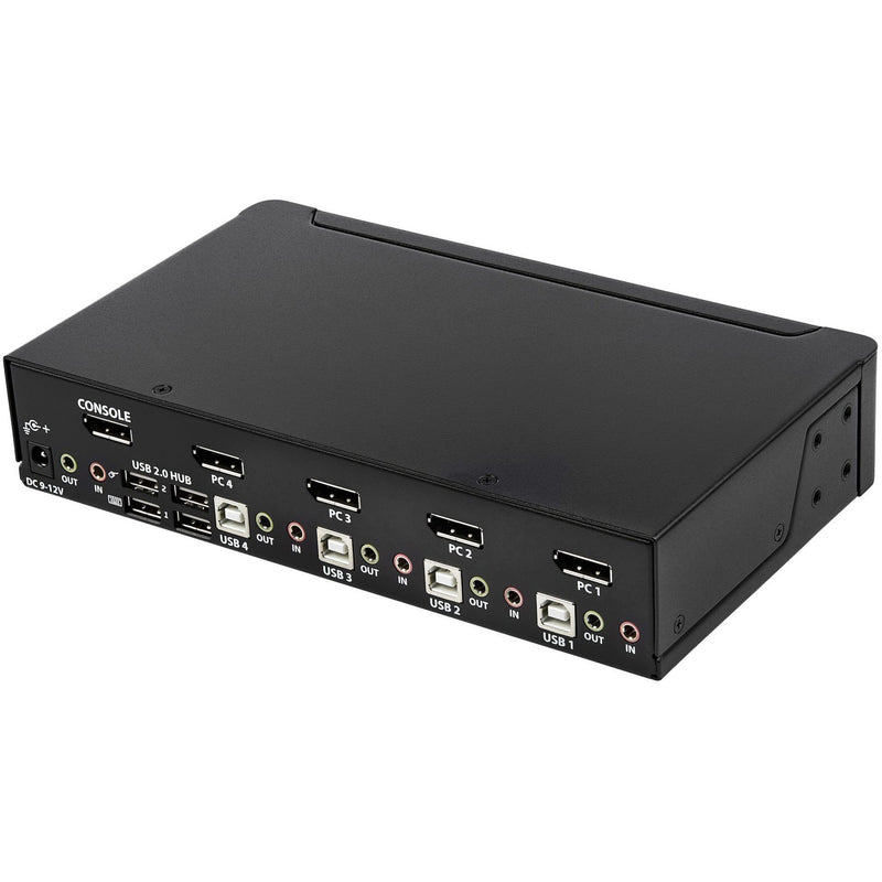 Rear view of StarTech.com KVM switch showing USB ports, audio connections, and system inputs