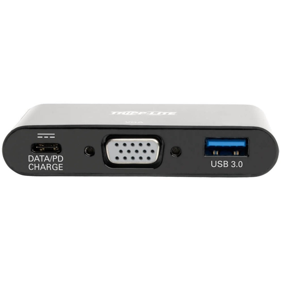 Close-up view of Tripp Lite dock ports showing USB 3.0, VGA, and USB-C PD charging connections-alternate-image3