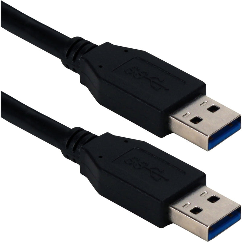 QVS USB 3.0/3.1 Type A Male to Male black cable with molded connectors and strain relief showing both ends