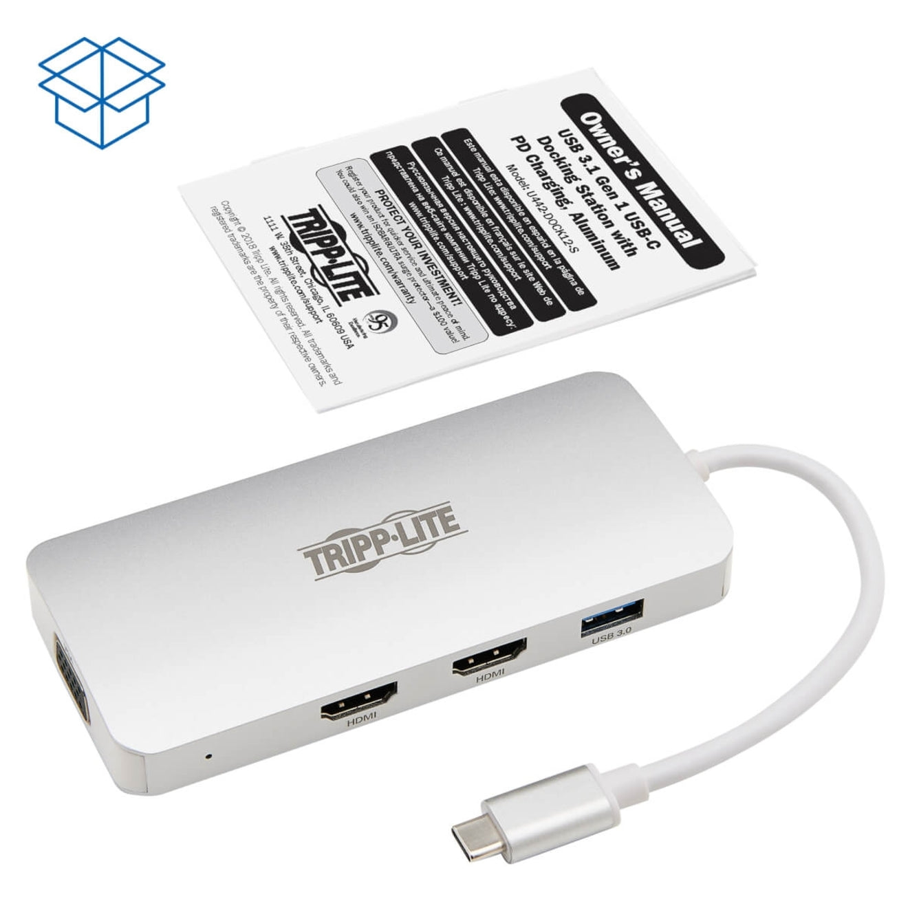 特力尼U442-DOCK12-S对接站，USB-C，HDMI，VGA，雷电，60W电源适配器 特力尼