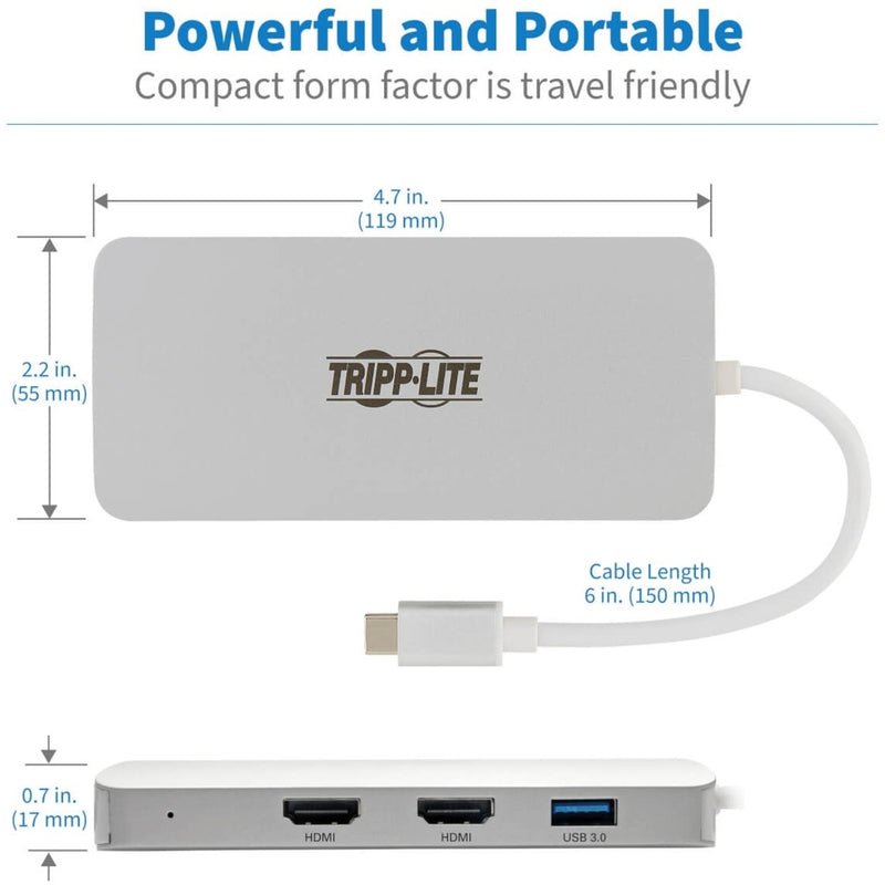 Dimensional specifications showing the compact size of the docking station