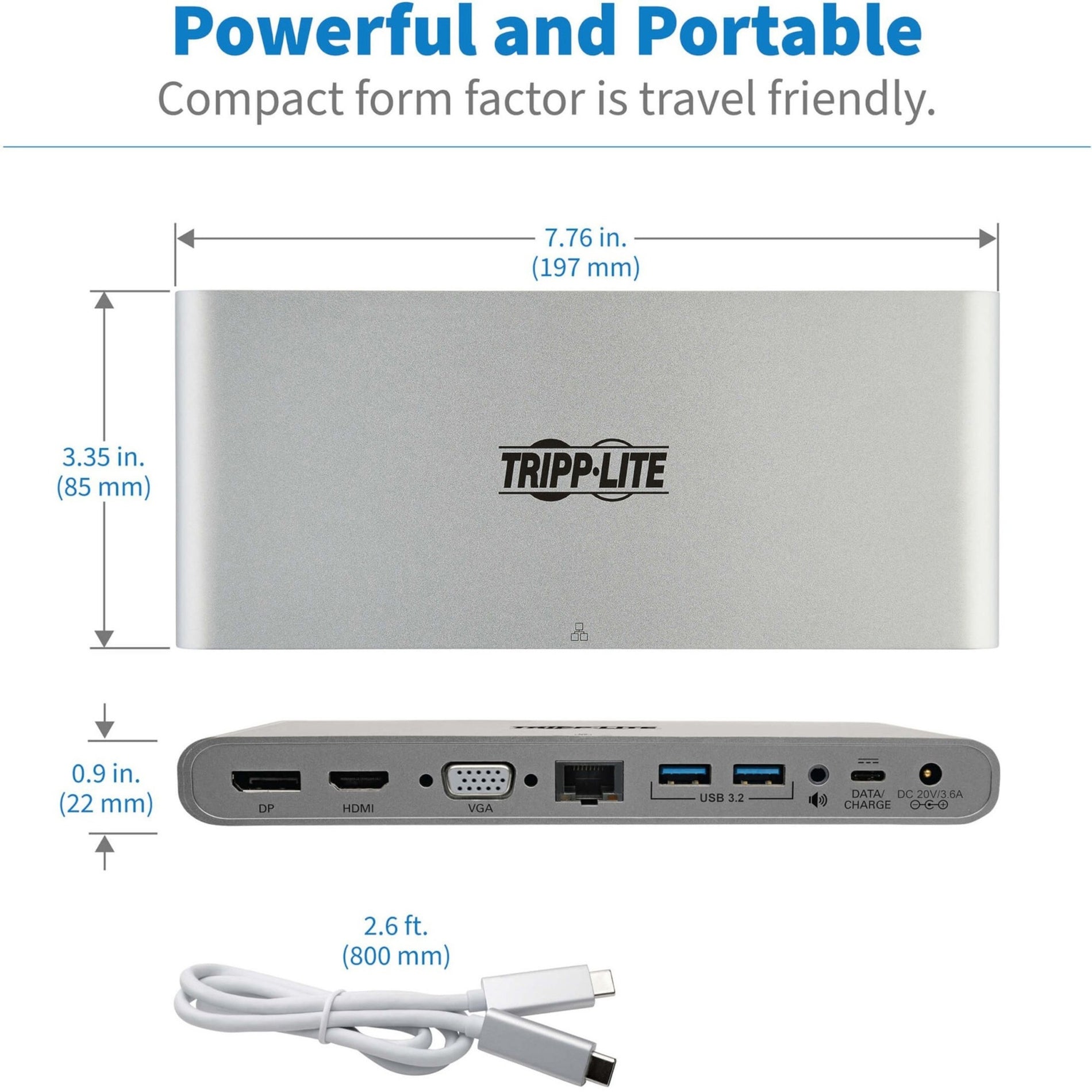 Dimensional specifications and cable details of the U442-DOCK4-S docking station-alternate-image5