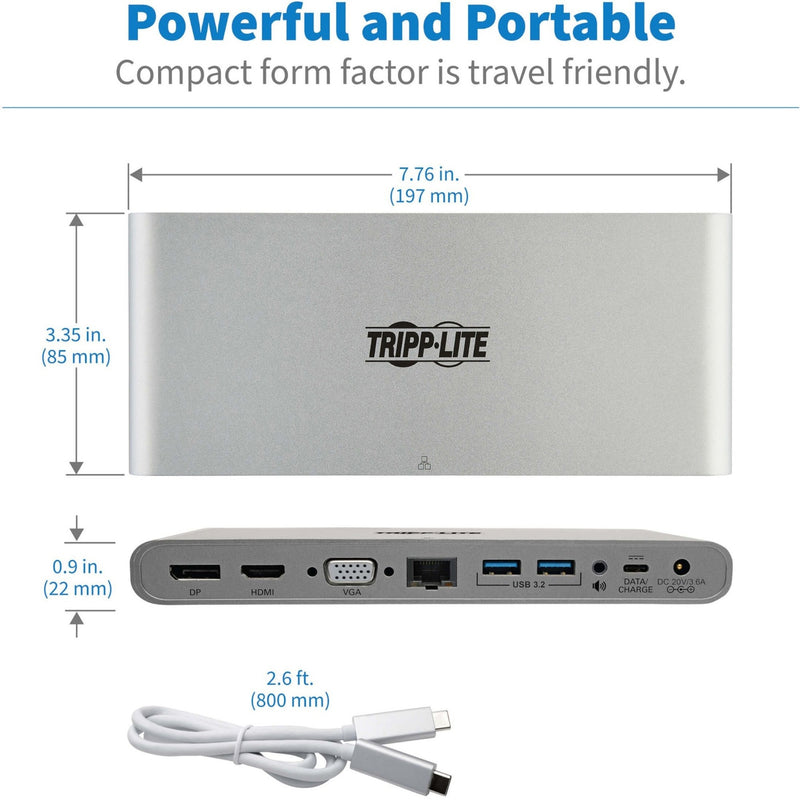 Dimensional specifications and cable details of the U442-DOCK4-S docking station