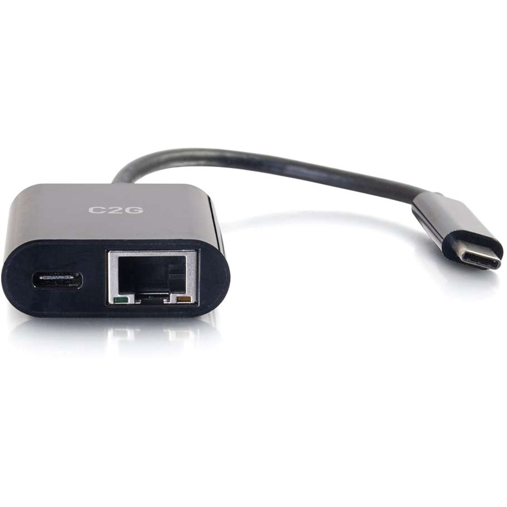 C2G 29749 USB C to Ethernet Multiport Adapter - Up to 60W PD, Black