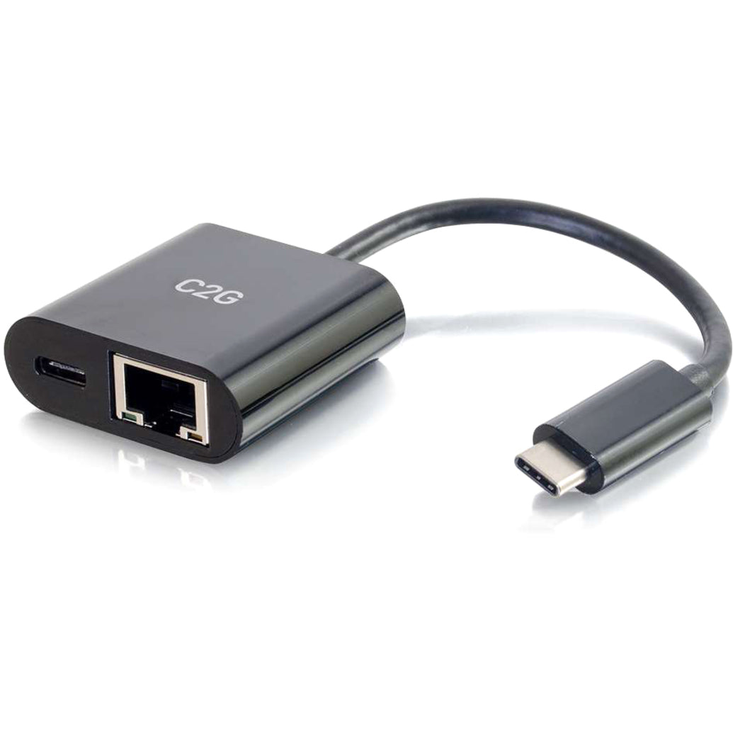 C2G 29749 USB C to Ethernet Multiport Adapter - Up to 60W PD, Black