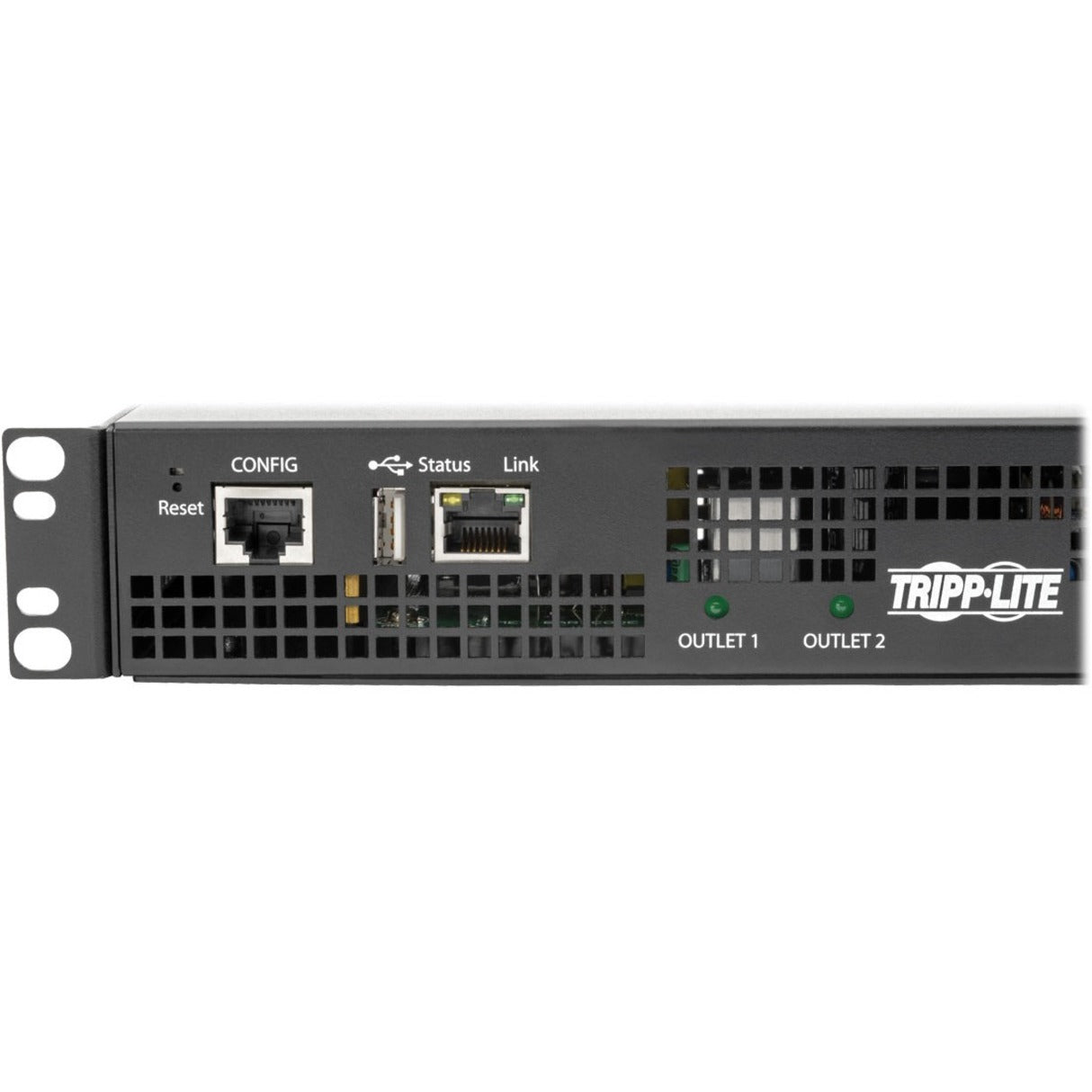 Close-up of PDU15NETLX control panel showing CONFIG port, Status LED, and Link indicator-alternate-image2