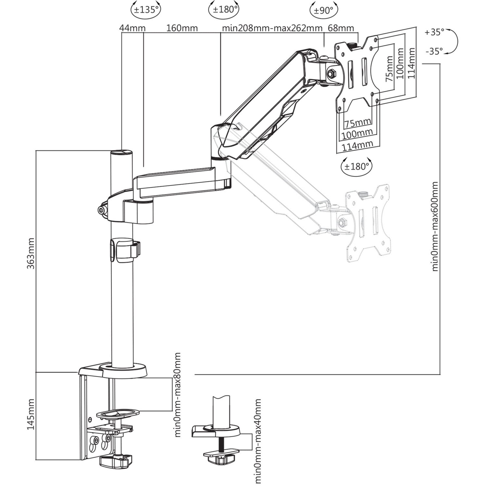 V7 DM1TA-1N Touch Adjust Monitor Mount, Desk Mount for Monitor - Silver