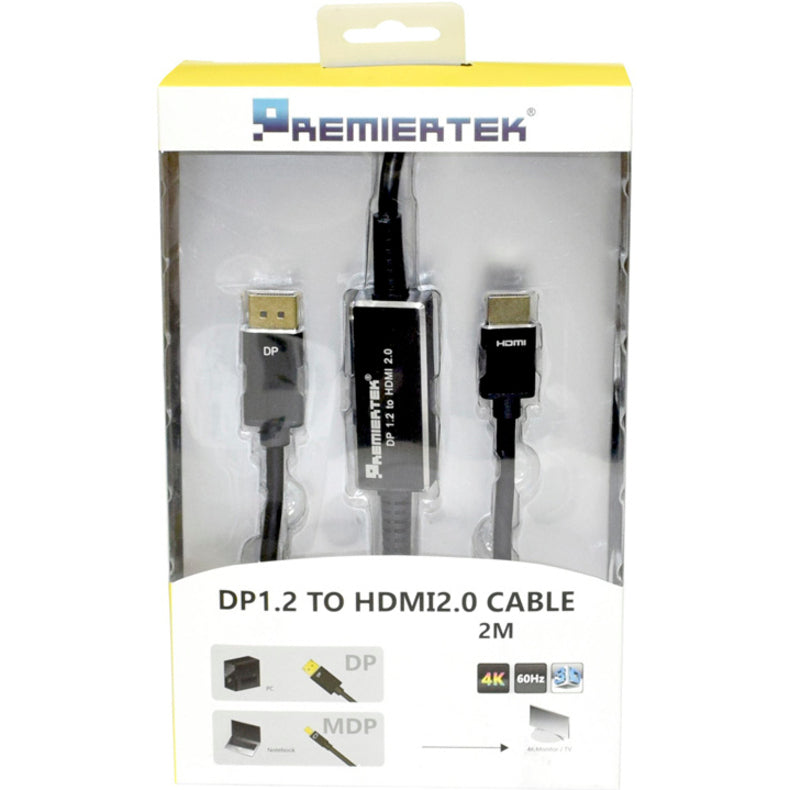 Premiertek DP12AH2-2M DisplayPort DP 1.2a to HDMI 2.0 Cable 4K2K-60Hz, Gold-Plated Connectors, 6.56ft