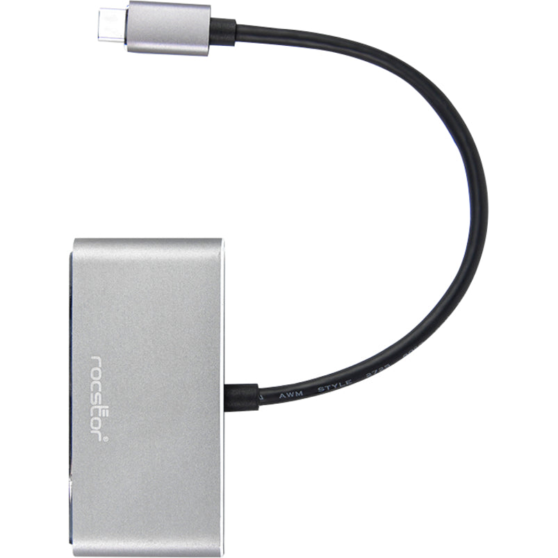 Rocstor Y10A200-A1 高级 4 口 USB 3.0 集线器 - USB-C 到 1x USB-C 和 3x USB-A，铝合金外壳 Rocstor - 罗克斯托