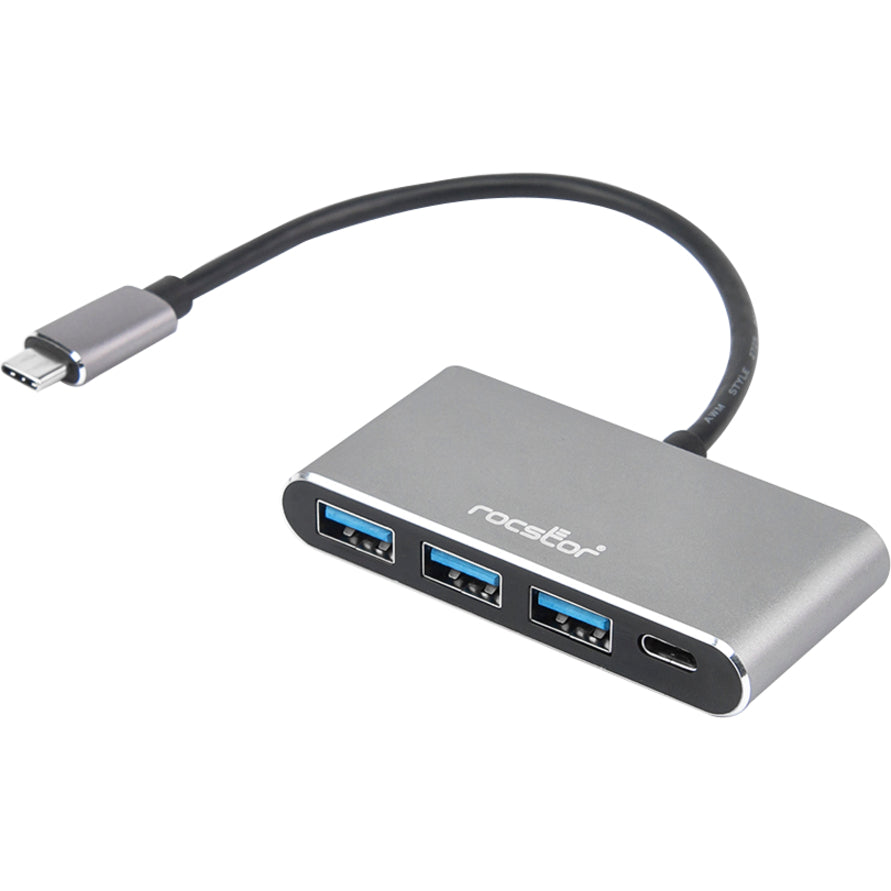 Rocstor Y10A200-A1 Premium 4-Port USB 3.0 Hub - USB-C to 1x USB-C and 3x USB-A, Aluminum Enclosure