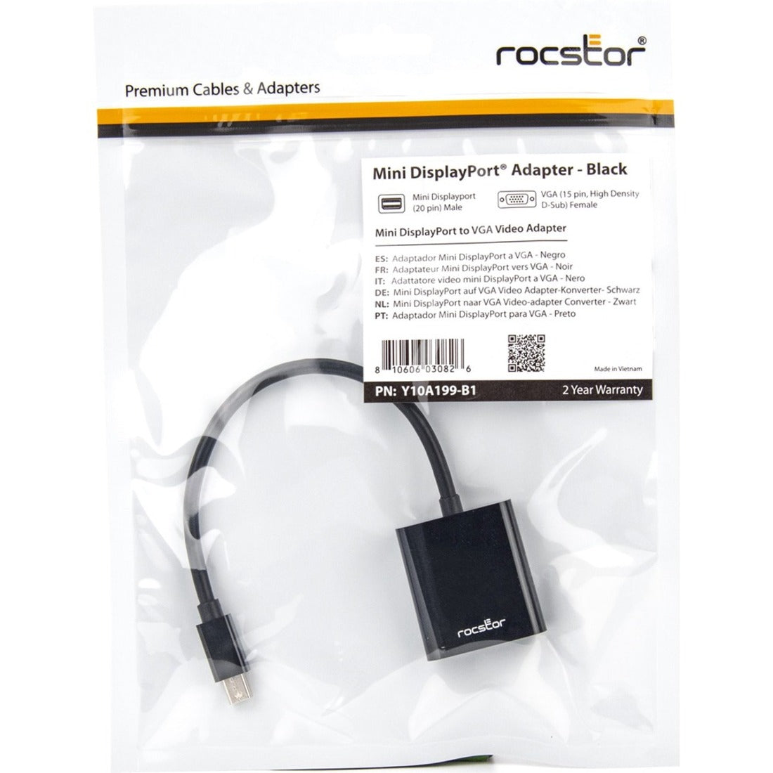 Rocstor Y10A199-B1 프리미엄 미니 DisplayPort에서 VGA 비디오 어댑터 6" 케이블 블랙