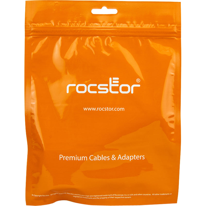 Orange colored back of packaging showing Rocstor branding and website