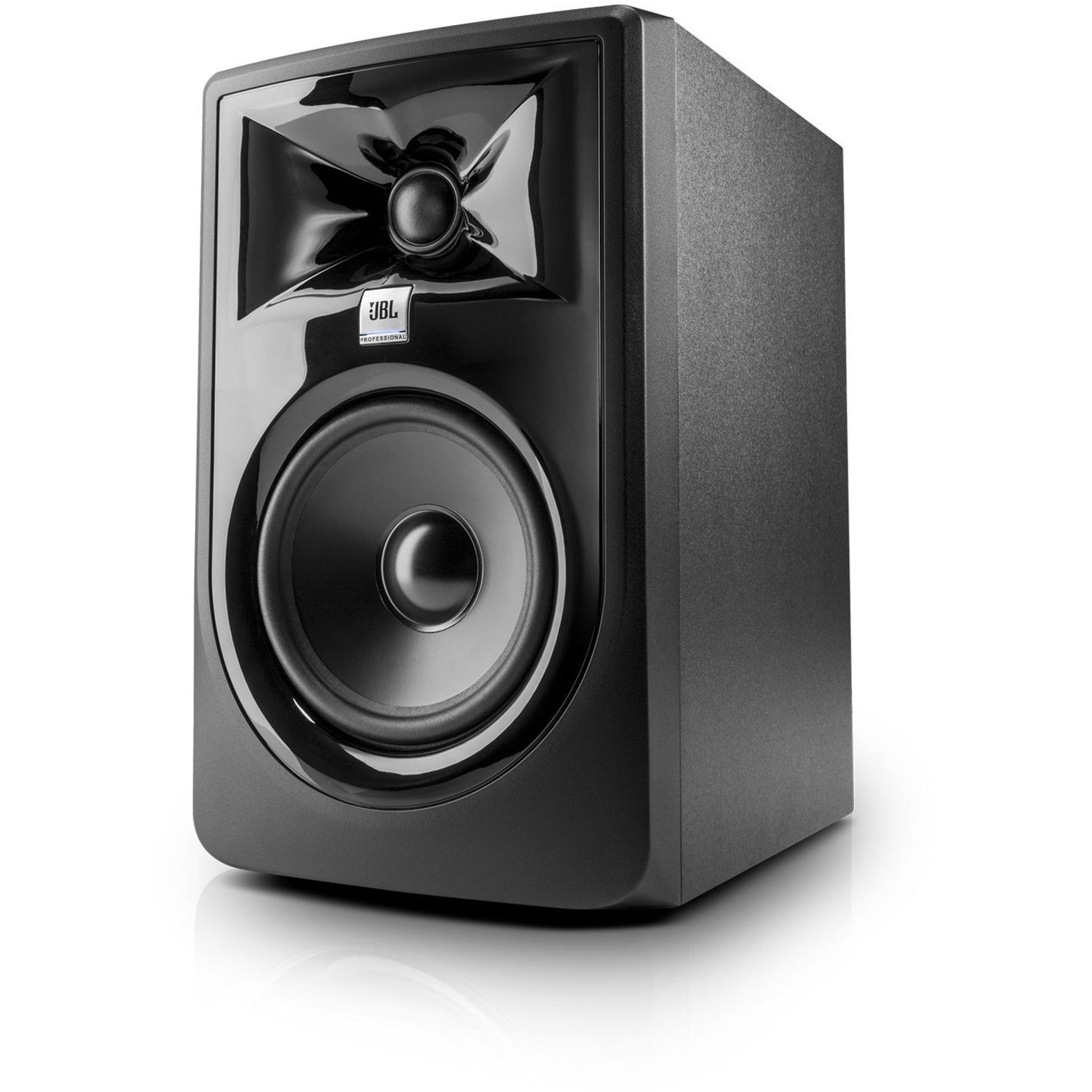 Front view of JBL 305P MkII studio monitor featuring 5-inch woofer and patented waveguide tweeter in matte black finish-alternate-image1