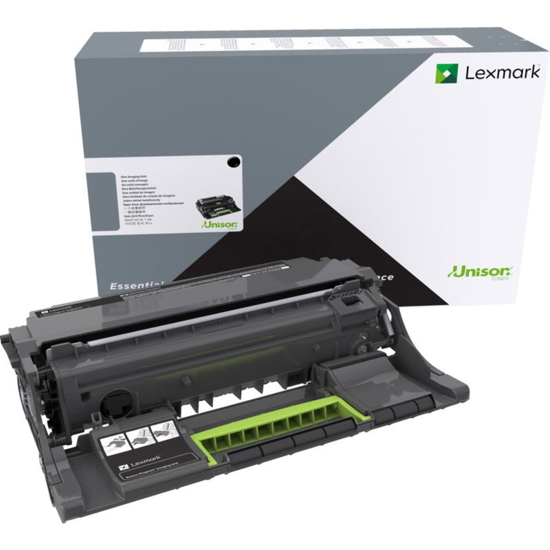 Lexmark 56F0ZA0 Black Imaging Unit with Unison technology shown with product packaging and internal drum component