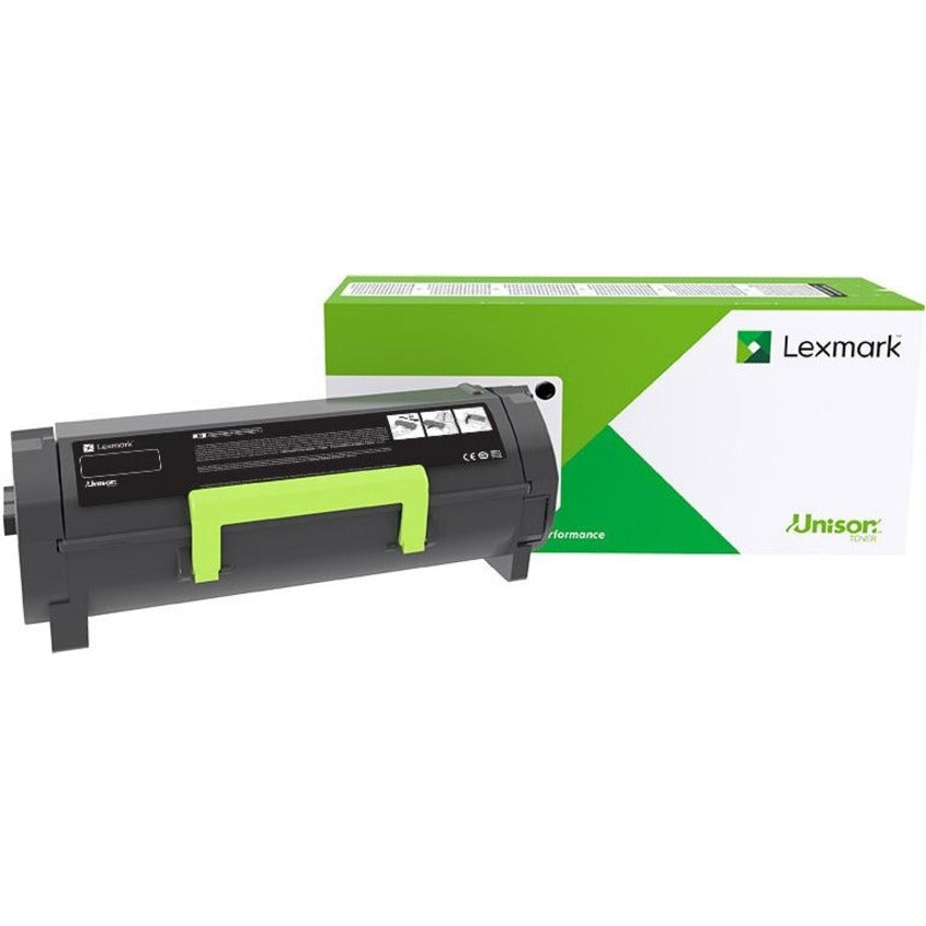 Lexmark 56F1X0E black extra high yield toner cartridge with Unison technology shown with retail packaging-alternate-image1