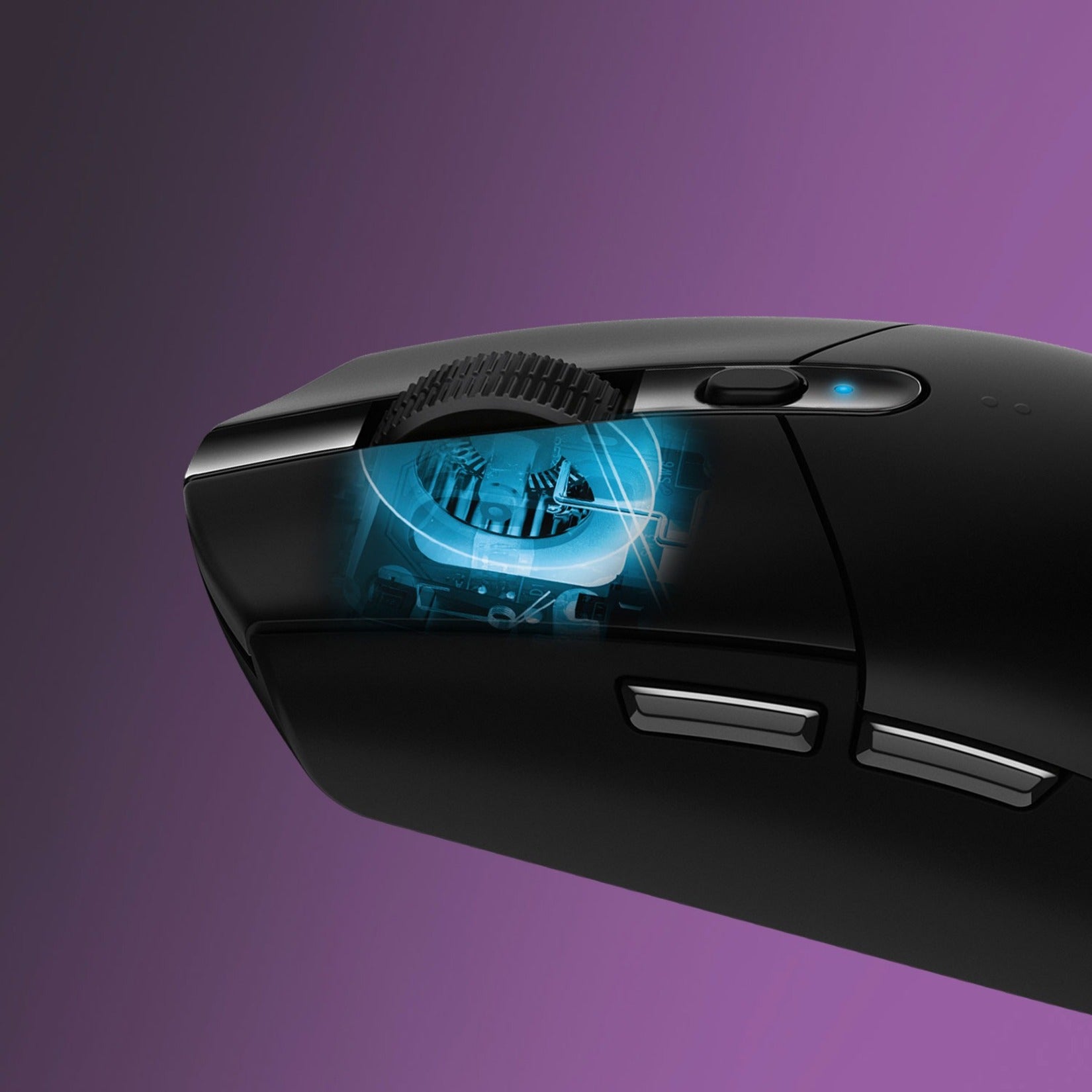 Close-up of Logitech G305 HERO sensor with blue illumination-alternate-image7