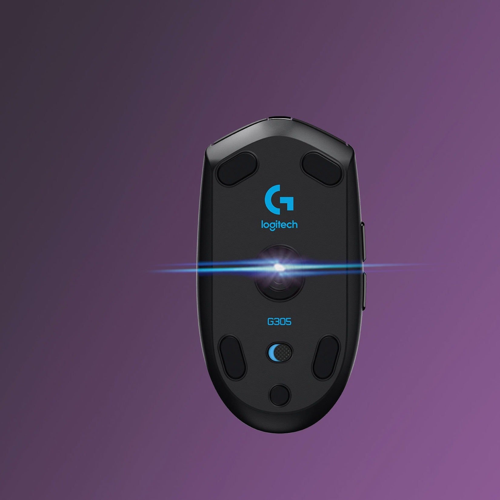 Bottom view of Logitech G305 showing HERO sensor with blue LED illumination-alternate-image2