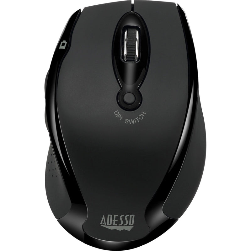 Top view of Adesso iMouse M20B wireless mouse showing DPI switch and scroll wheel