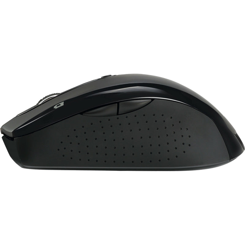 Side view of mouse showing ventilated grip pattern