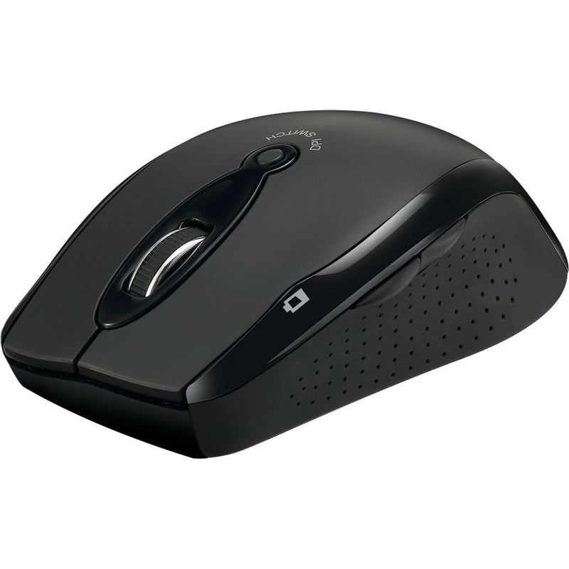 Angular view of mouse showing ergonomic design elements