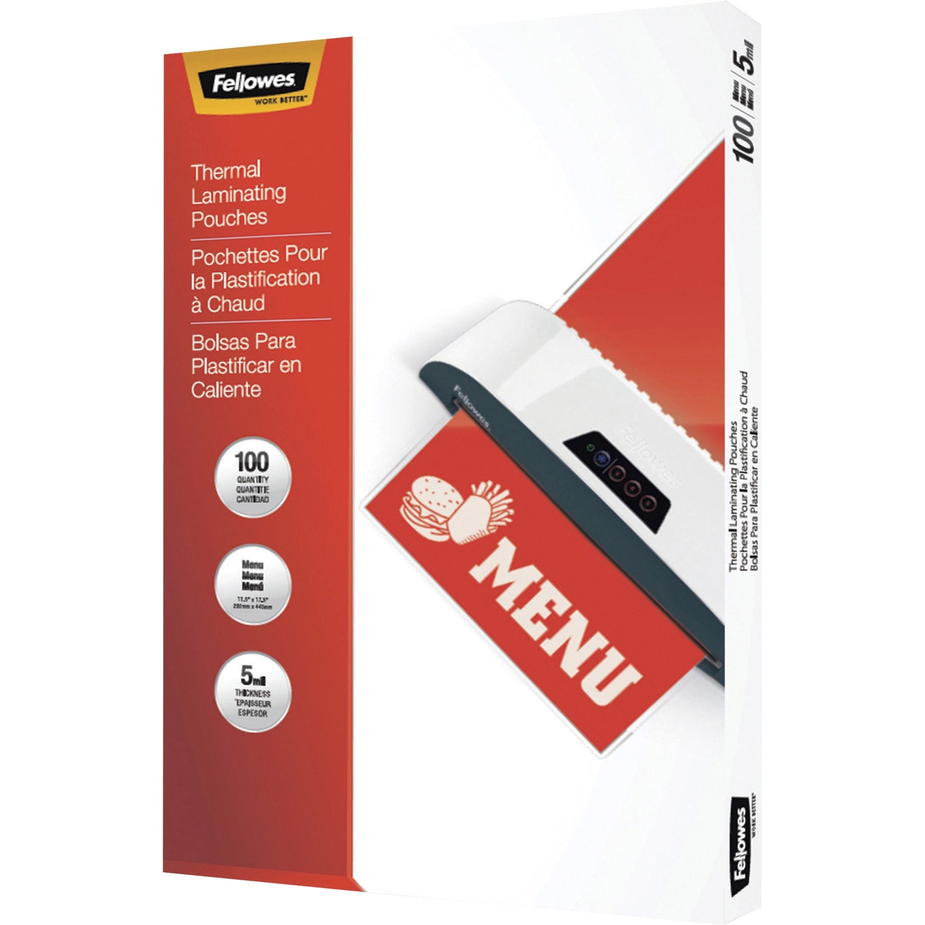 Fellowes 5746001 Menu Size Thermal Laminating Pouches, 100-Pack, Glossy, Photo-Safe, Durable