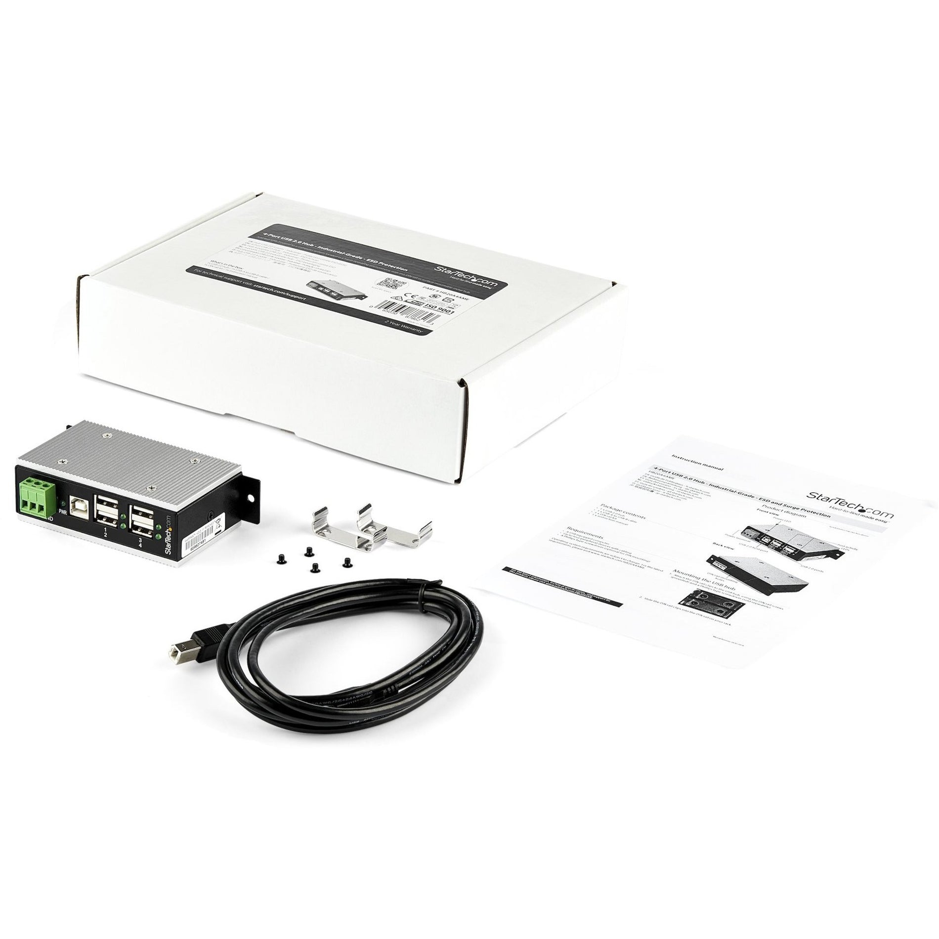 StarTech.com HB20A4AME 4-Port Industrieller USB-Hub - USB 2.0 ESD-Schutz Metallgehäuse