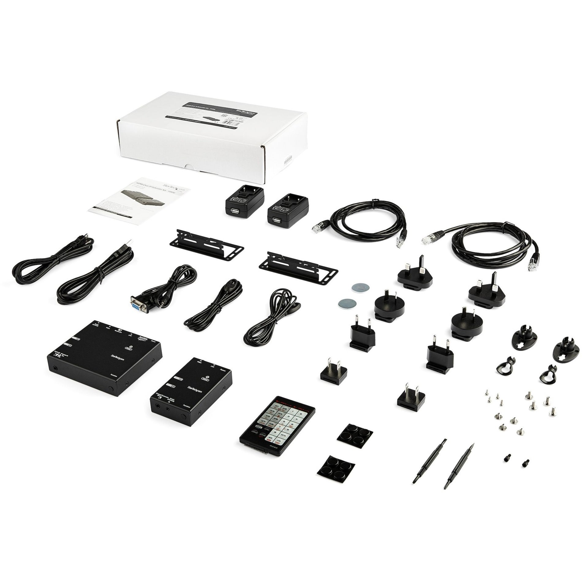 Complete package contents of HDMI over IP extender kit including accessories and mounting hardware-alternate-image7