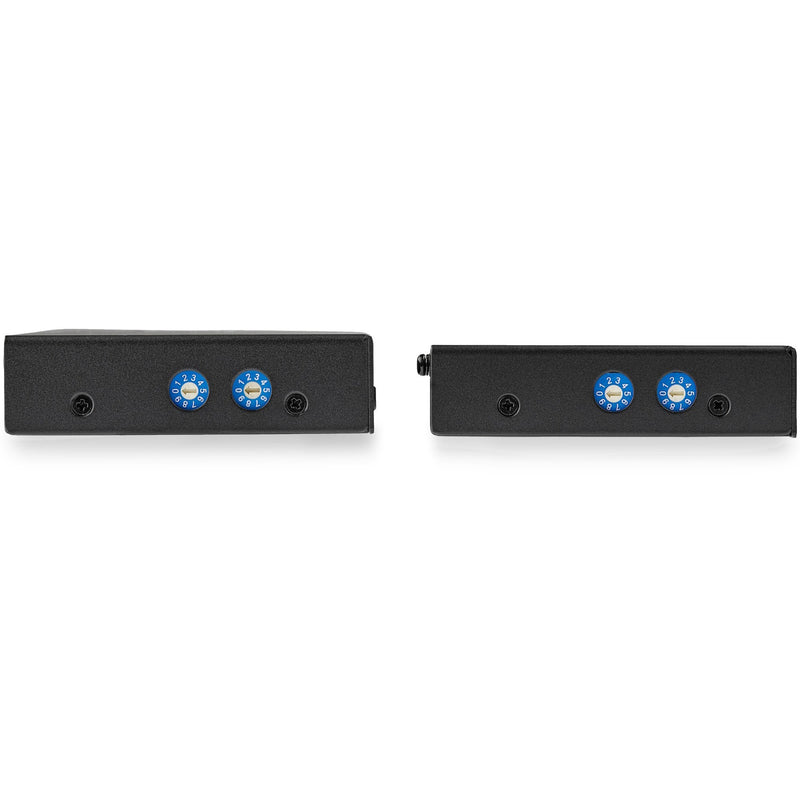 Close-up of dual rotary switches on HDMI over IP extender units