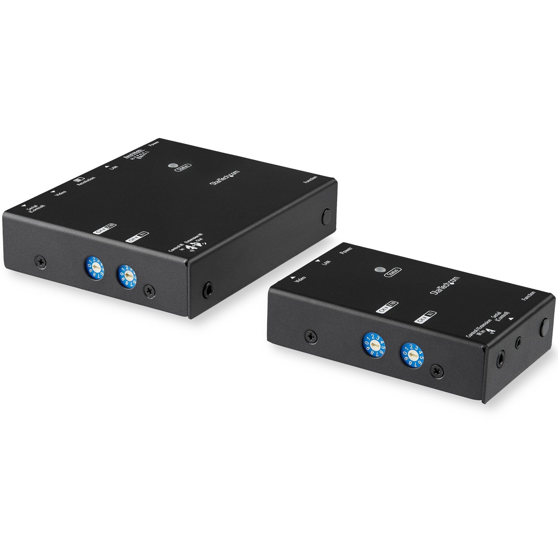 Detailed view of blue rotary DIP switches on HDMI over IP extender units-alternate-image4