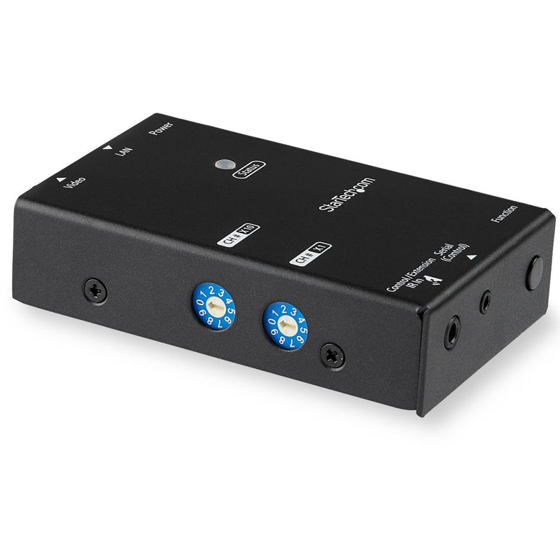 Angled view of StarTech.com HDMI over IP receiver showing compact design