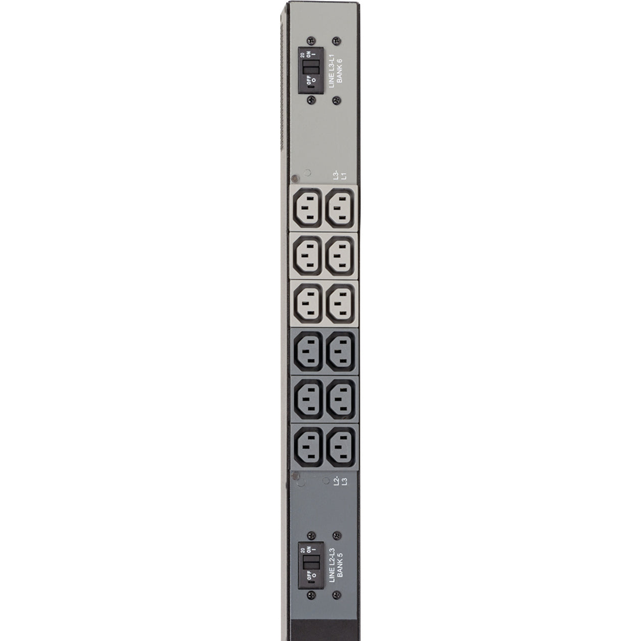 Close-up of PDU load bank showing C13 outlets and circuit breaker configuration-alternate-image2