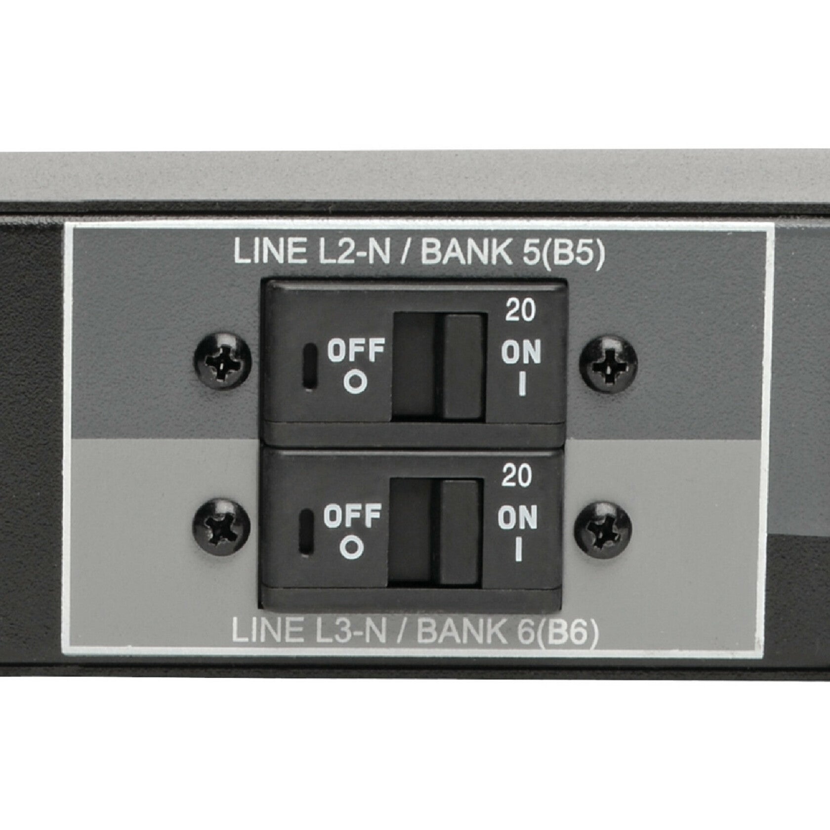 Close-up of PDU circuit breaker panel showing dual breaker configuration-alternate-image5