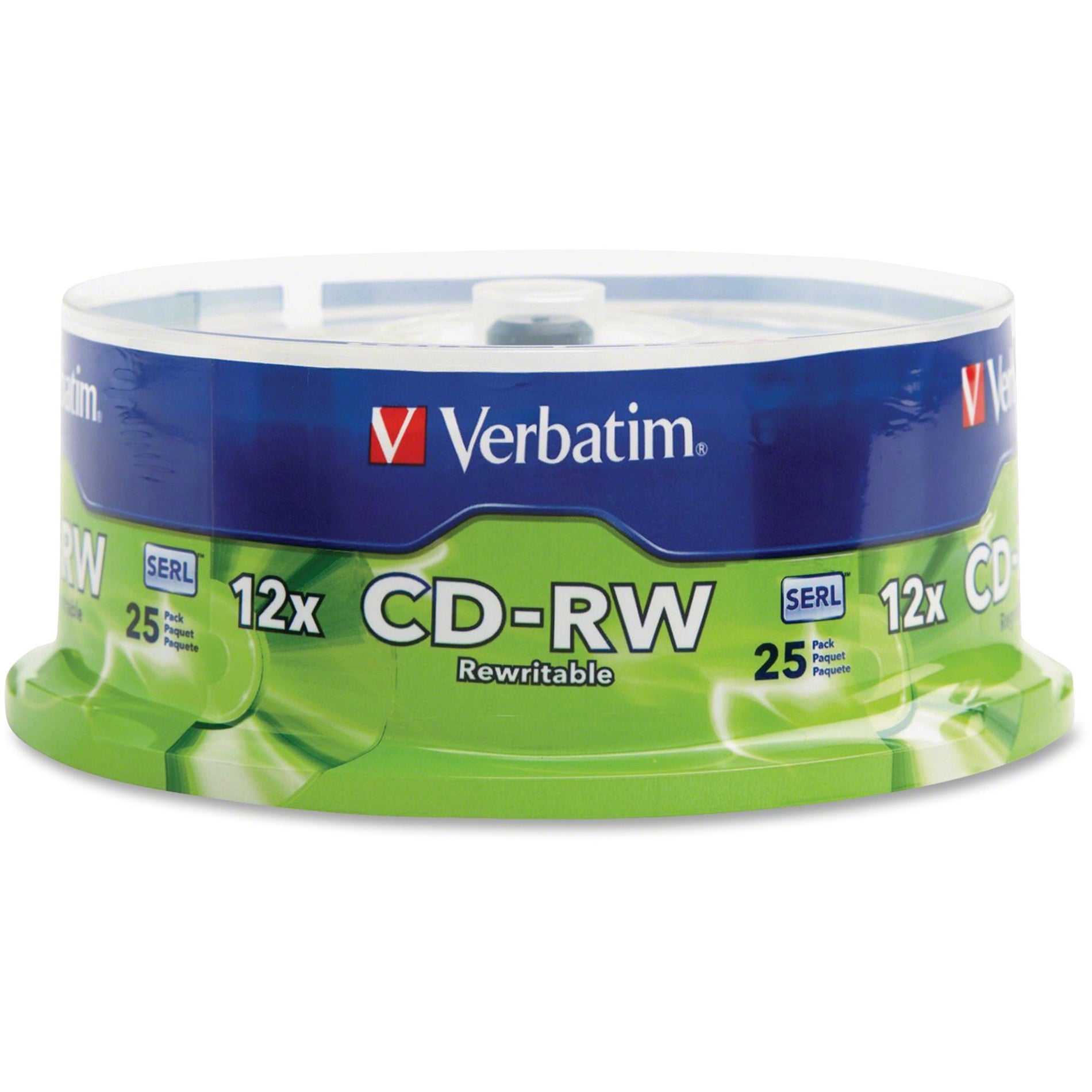 Verbatim 95155 CD-RW 700MB 4X-12X High Speed with Branded Surface - 25pk Spindle, Lifetime Warranty