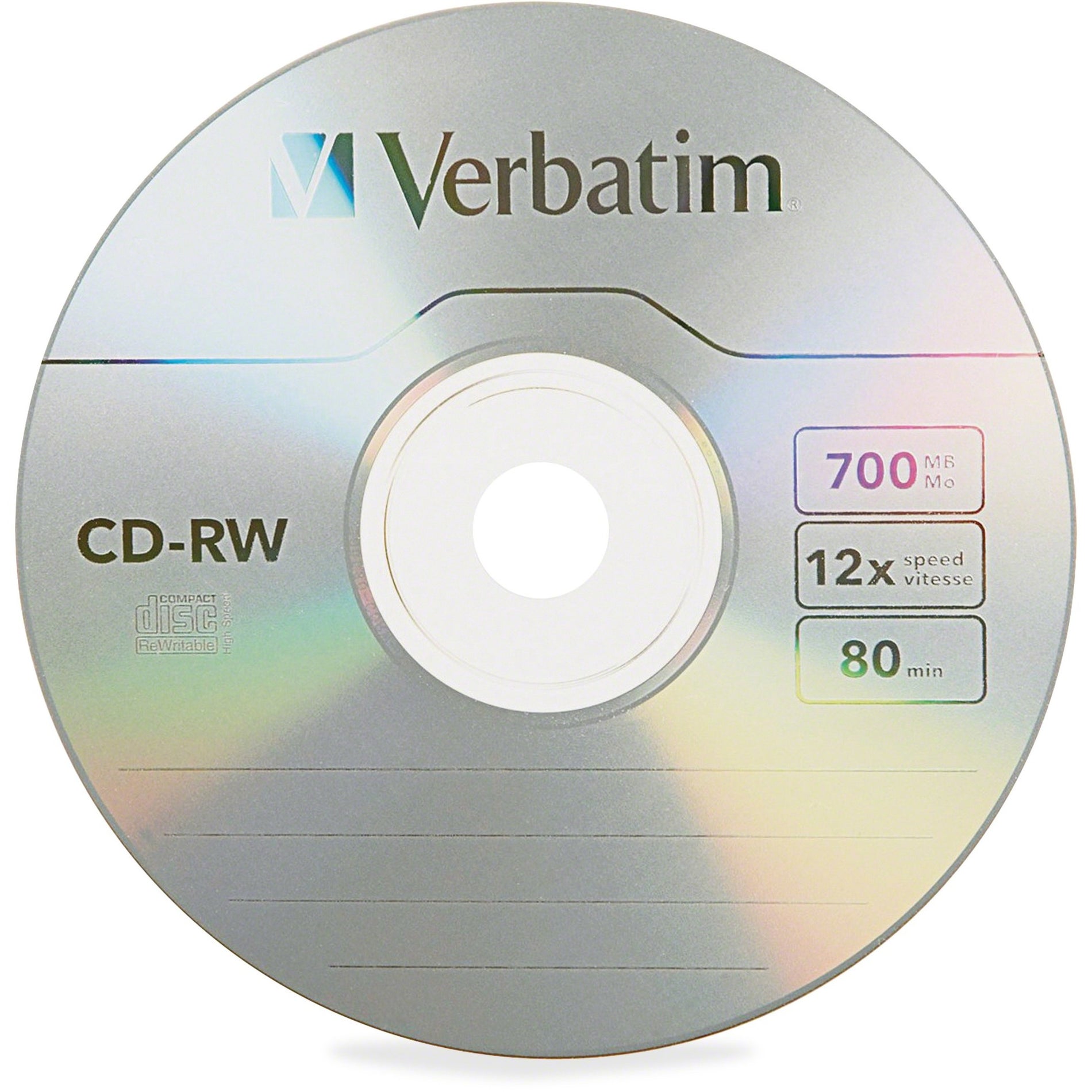 Verbatim 95155 CD-RW 700MB 4X-12X Kecepatan Tinggi dengan Permukaan Bermerk - 25pk Spindle Garansi Seumur Hidup