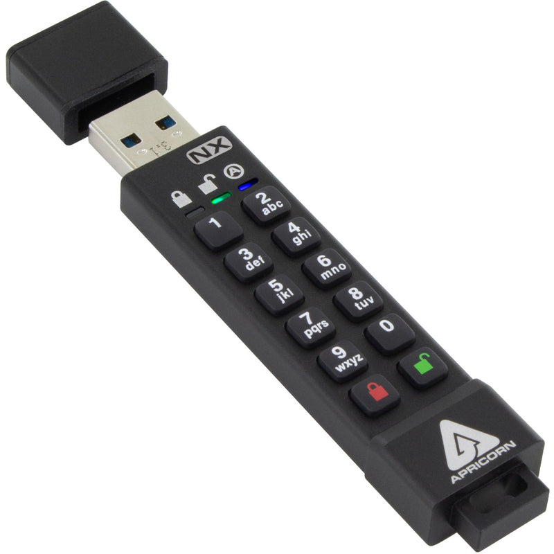 Apricorn Aegis Secure Key 3NX USB drive with built-in keypad and protective cap