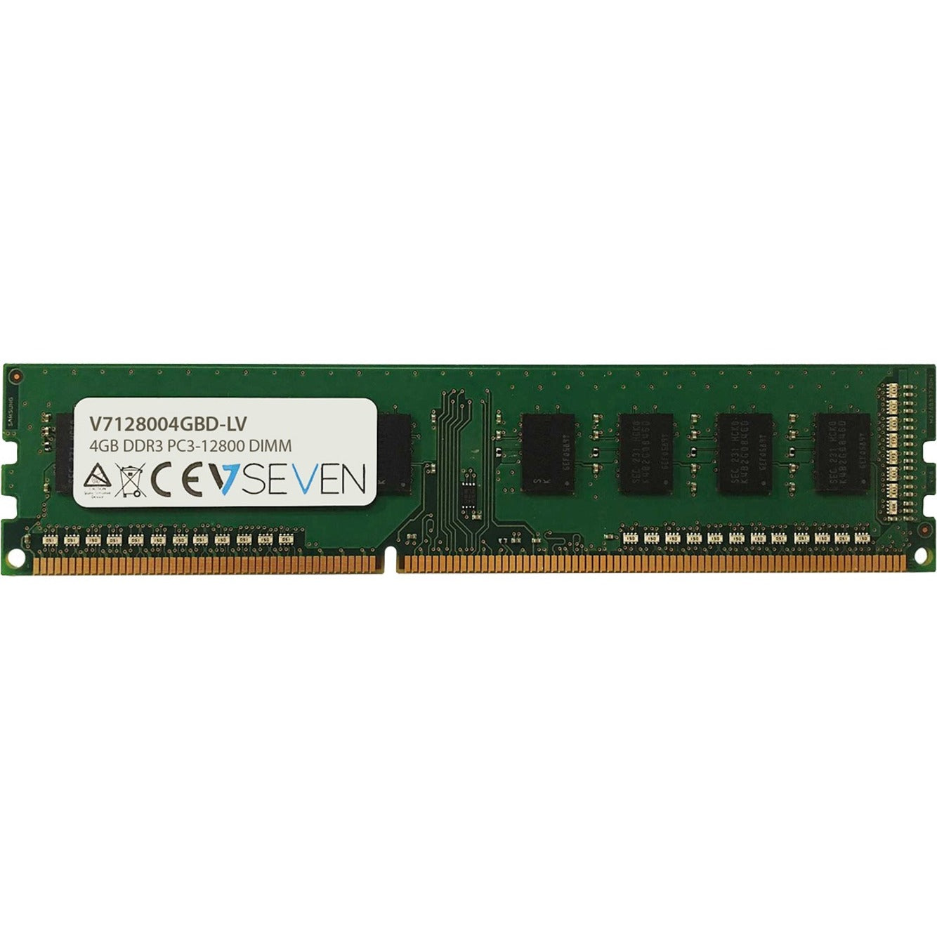 V7 V7128004GBD-LV 4GB DDR3 SDRAM Memory Module, 10 Year Warranty, 1600 MHz, Non-ECC